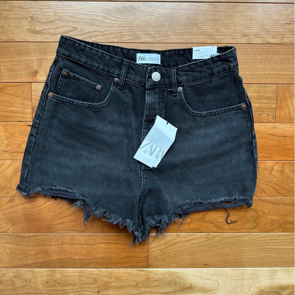 Zara Black Distressed Denim Jean Shorts